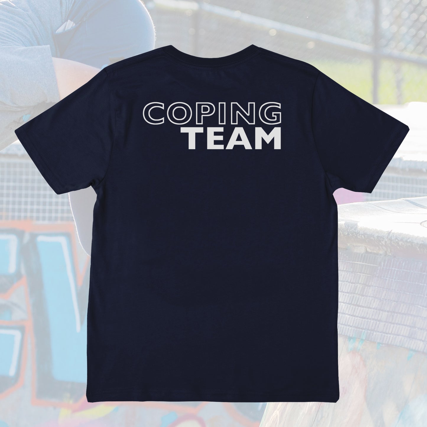Coping Team: Navy Blue with White T-Shirt